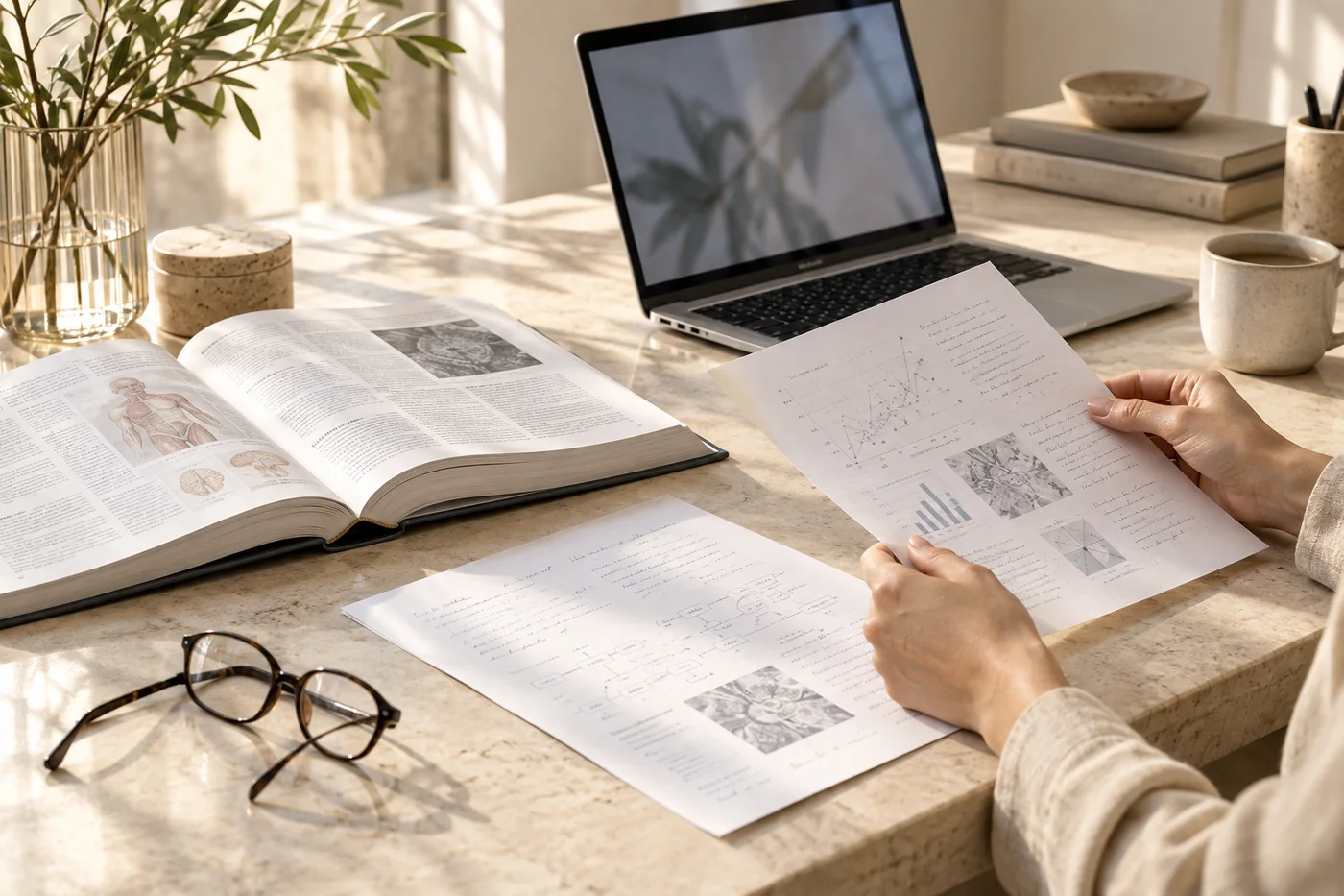 Illustrative research photograph with literature and notes
